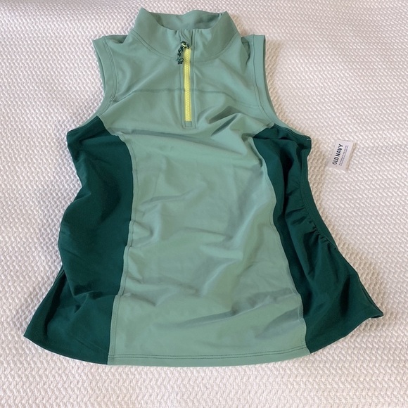 OLD NAVY maternity sport athletic tank top sz s nwt green zip front stretch mock - Picture 3 of 9